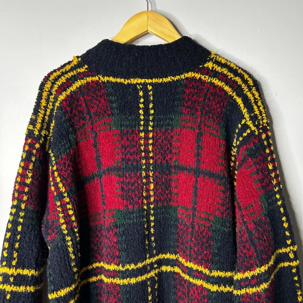 Vintage Hand Knit Jones New‎ York Tartan Plaid Wool Sweater Men's Large